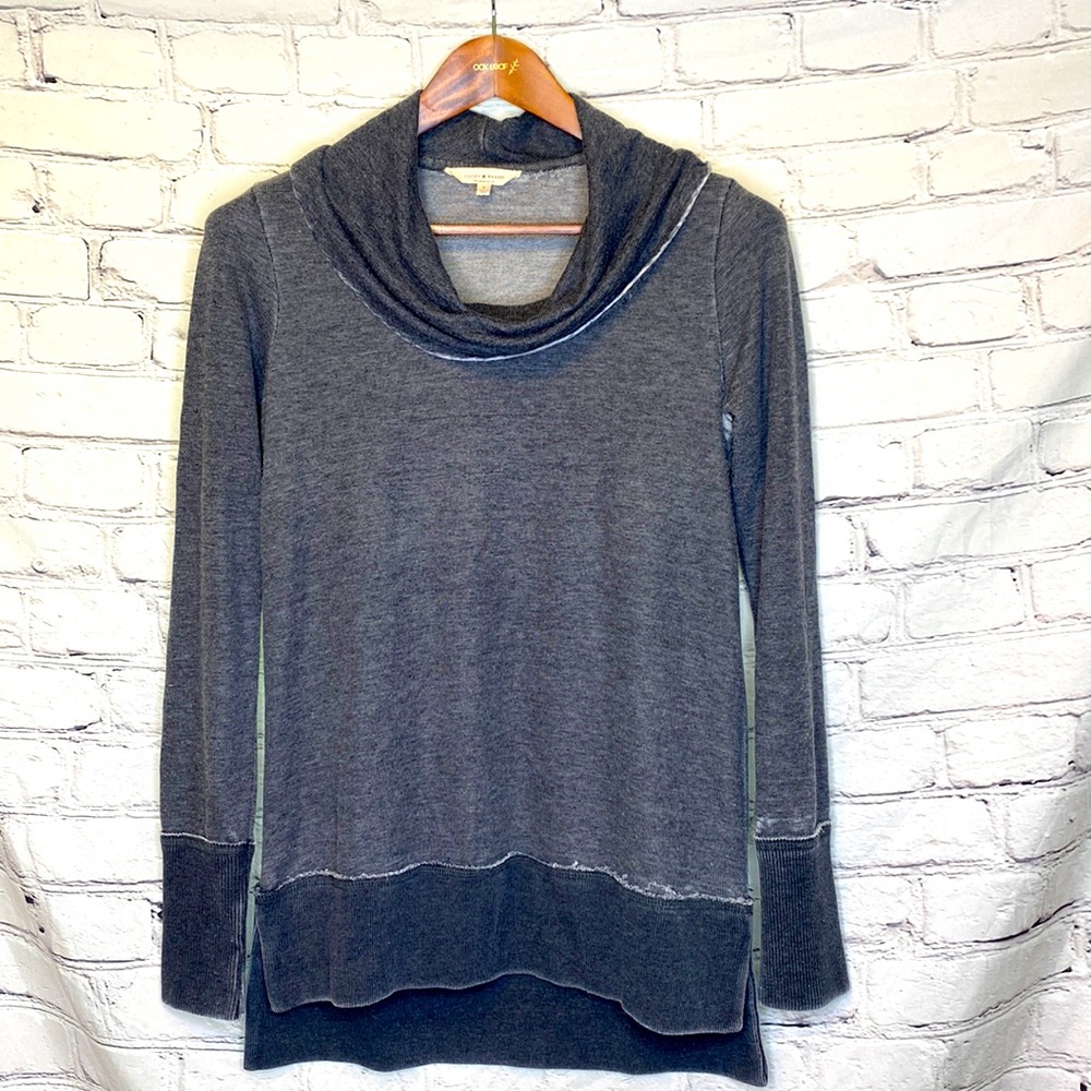 Lucky Brand Gray Distressed Cowl Neck Long Sleeve Sweatshirt Size Small